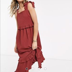 ASOS DESIGN textured ruffle midi sundress